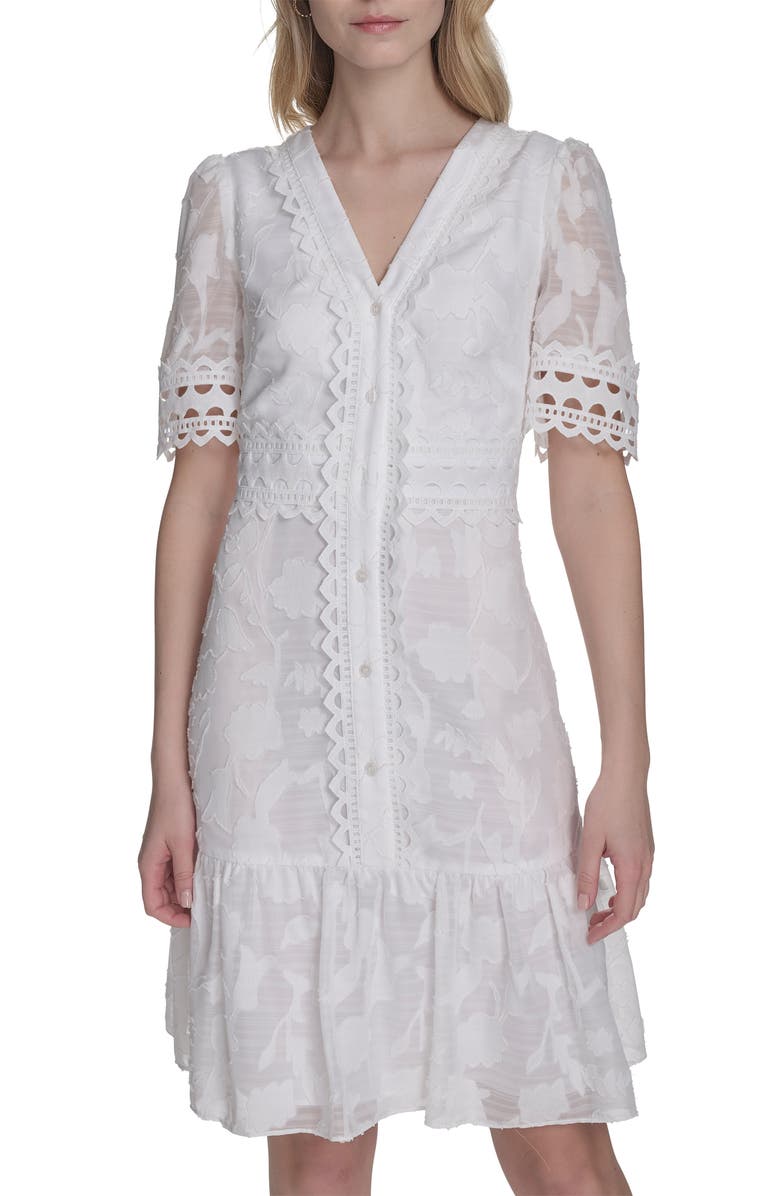 Eliza J Short Sleeve Floral Burnout Shirtdress, Alternate, color,