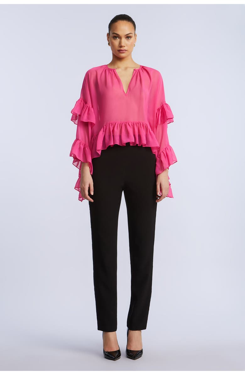BCBGMAXAZRIA Ruffle Swing Top, Main, color, Fuchsia Purple