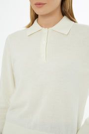 Shirt Collar Button-Front Wool Cashmere Knit Top - image 2