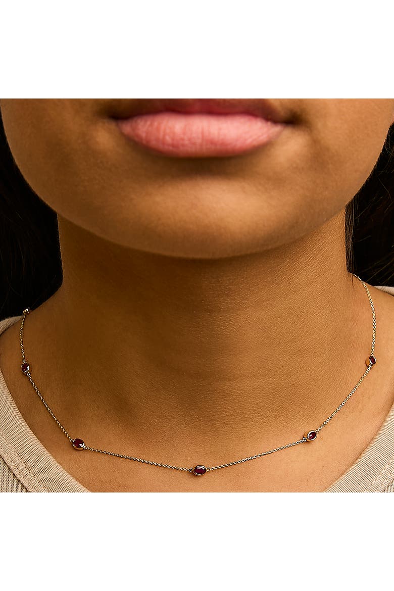 14K Yellow Gold Bezel Set 4x3 mm Oval Red Ruby Station Necklace, Alternate, color, Yellow