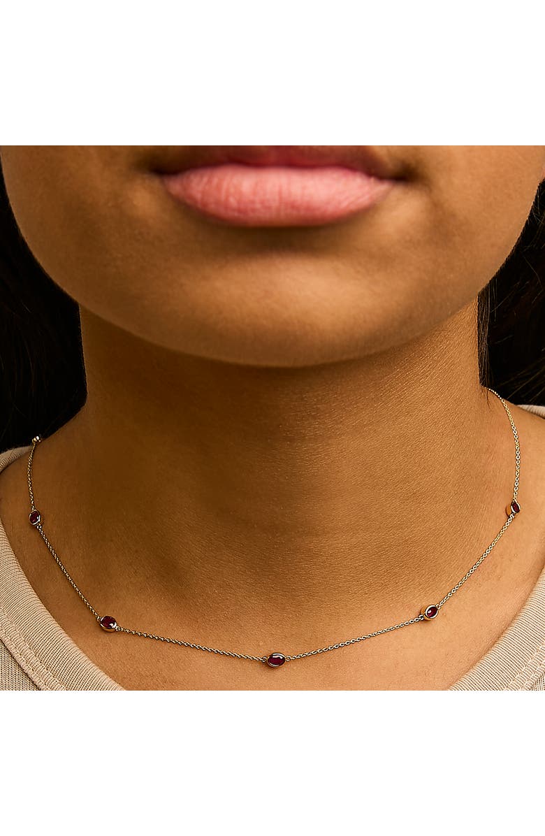Haus of Brilliance 14K Yellow Gold Bezel Set 4x3 mm Oval Red Ruby Station Necklace, Alternate, color, Yellow