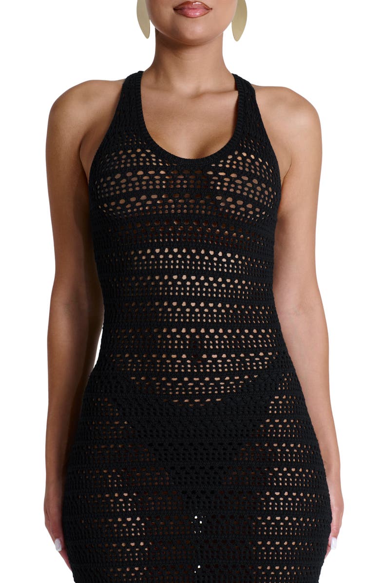 Naked Wardrobe Open Stitch Fringe Midi Dress, Alternate, color,