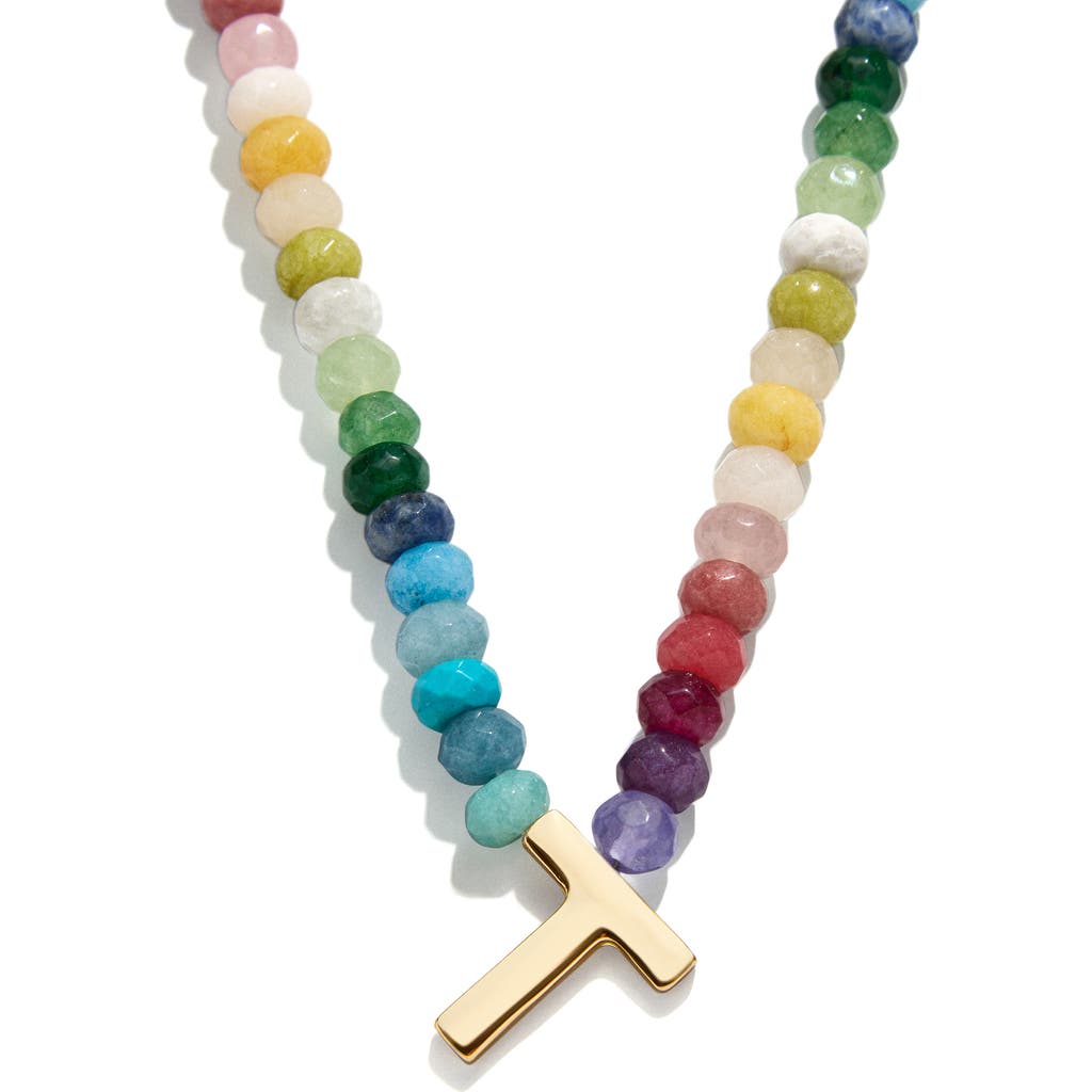 Shop Baublebar Rainbow Beaded Initial Pendant Necklace In Rainbow Multi - T