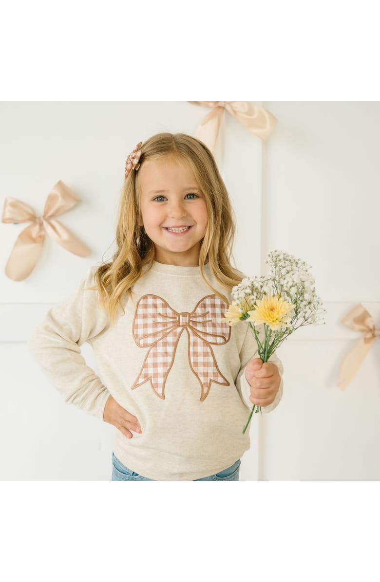 Sweet Wink Gingham Bow Patch Sweatshirt, Alternate, color, Natural