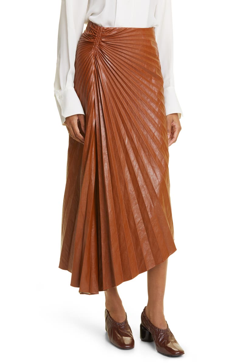 A.L.C. Tracy Asymmetric Pleat Faux Leather Skirt, Alternate, color,