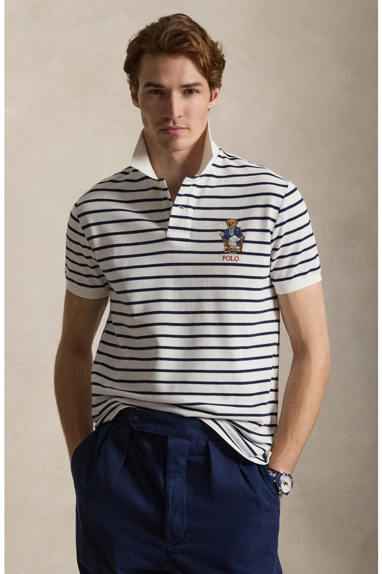 Polo Bear Slim Fit Cotton Mesh Polo, Alternate, color, NEWPORT BEAR-WHITE/ NPT NAVY