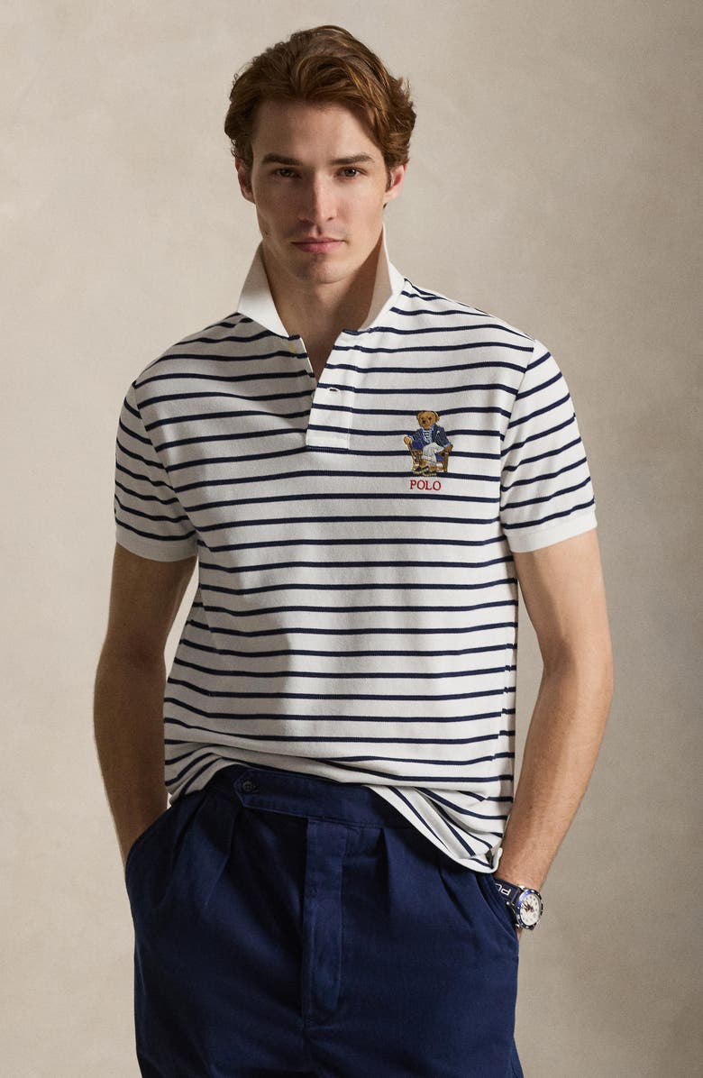 Polo Ralph Lauren Polo Bear Slim Fit Cotton Mesh Polo, Alternate, color, Newport Bear-White/ Npt Navy