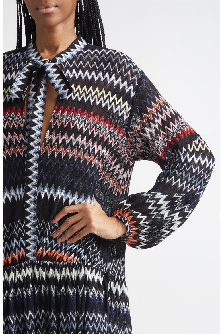 Long Sleeve Zigzag Knit Minidress, Alternate, color, MULTICOLOR W BLACK BS