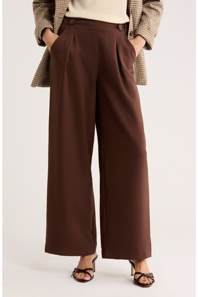 Waist Tab Pleated Front Wide Leg Pants, Main, color, BROWN