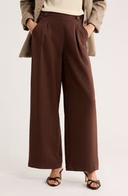 MAX STUDIO Waist Tab Pleated Front Wide Leg Pants