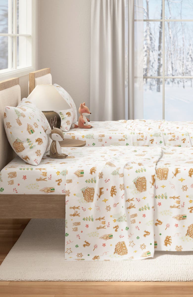 Woven & Weft Turkish Cotton Flannel Christmas Sheet Set, Alternate, color, Gingerbread Lane