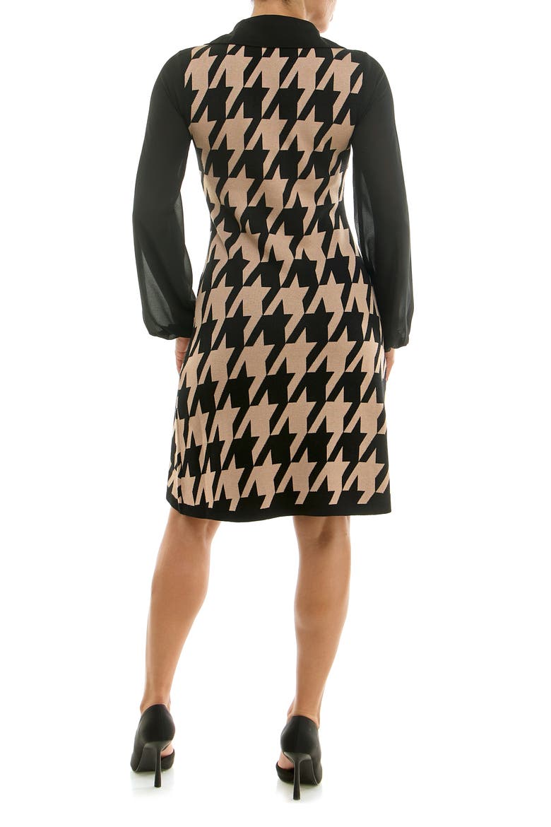 Jacquard Balloon Sleeve Sweater Dress, Alternate, color, BLACK/ TAN
