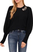 CeCe Rhinestone Bow Appliqué Sweater
