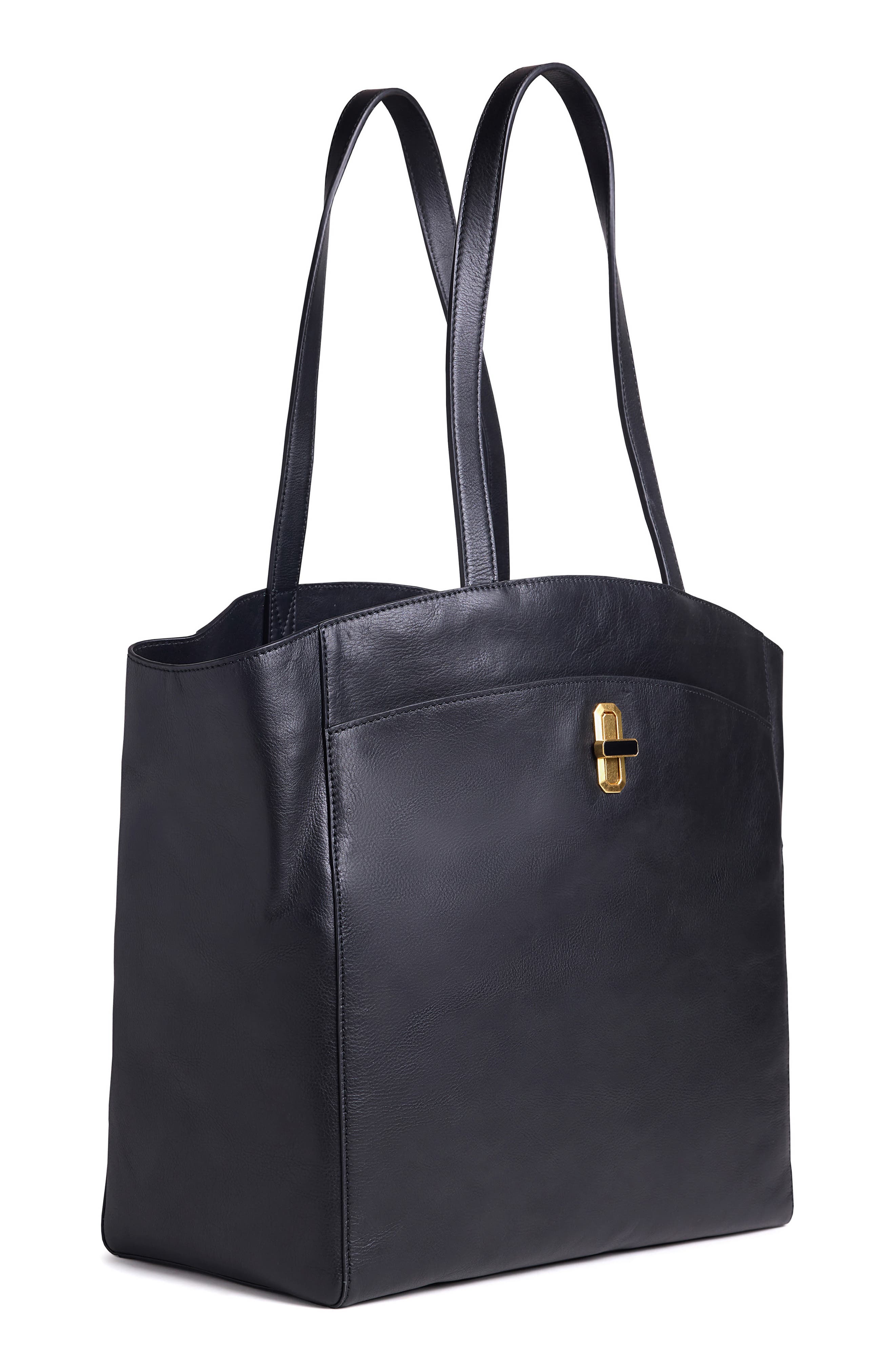 Large Leather Dome Tote, Alternate, color, BLACK
