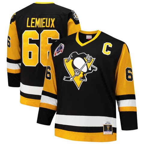 Men's Mitchell & Ness Mario Lemieux Black Pittsburgh Penguins Big & Tall 1991/92 Blue Line 2.0 Jersey