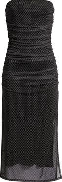Open Edit Ruched Strapless Mesh Dress