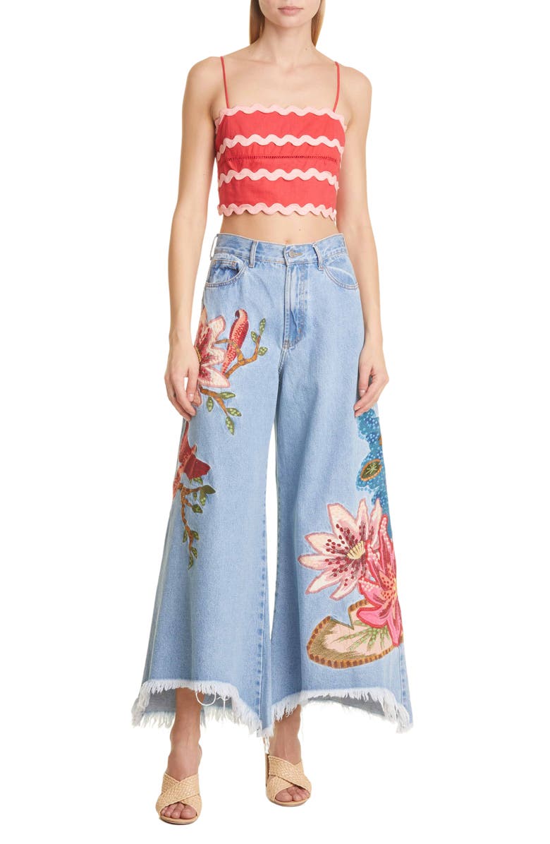 FARM Rio Embroidered Wide Leg Nonstretch Ankle Jeans, Alternate, color, 