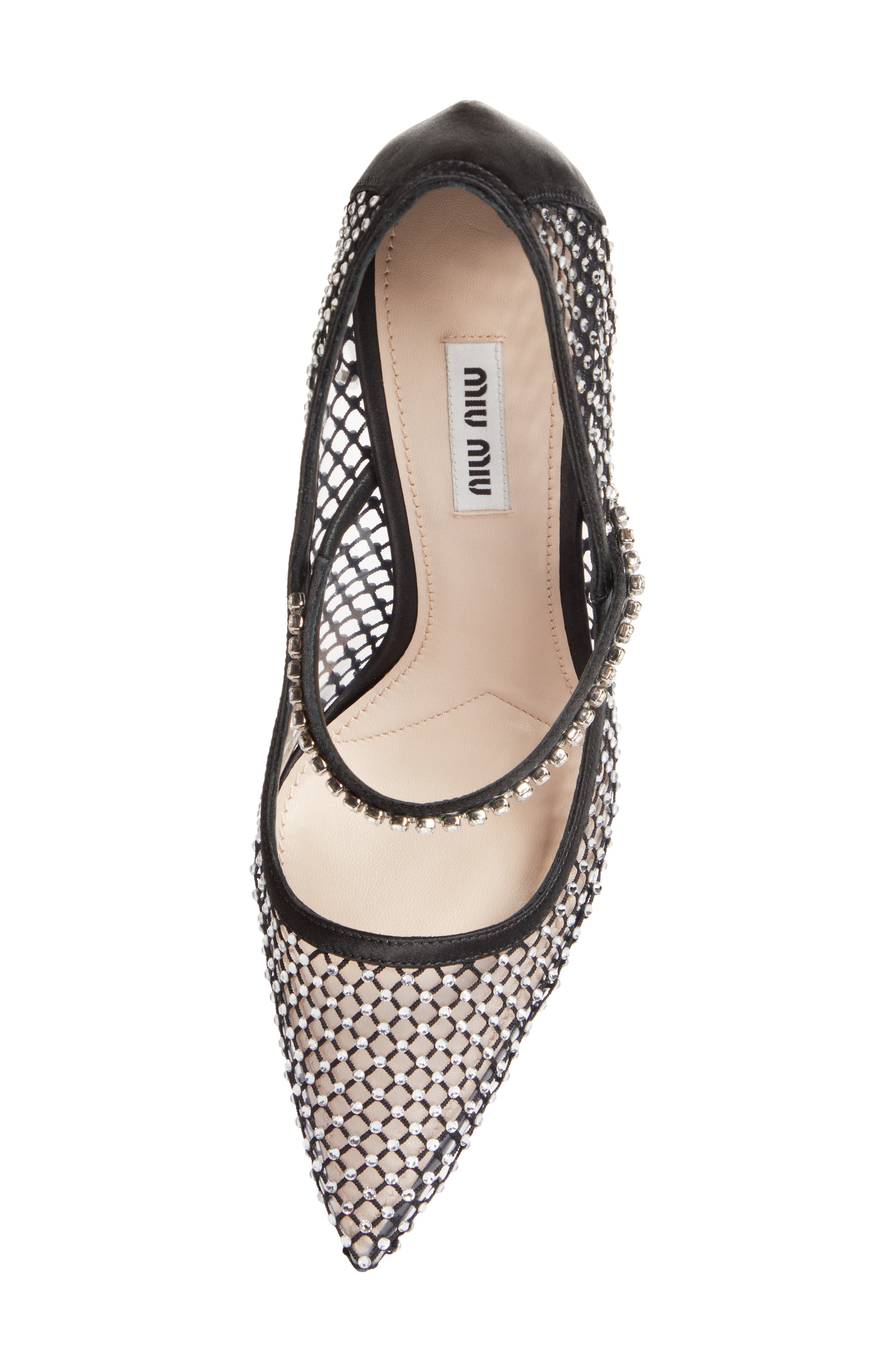 Miu Miu Crystal Embellished Fishnet Pointed Toe Pump, Alternate, color, 