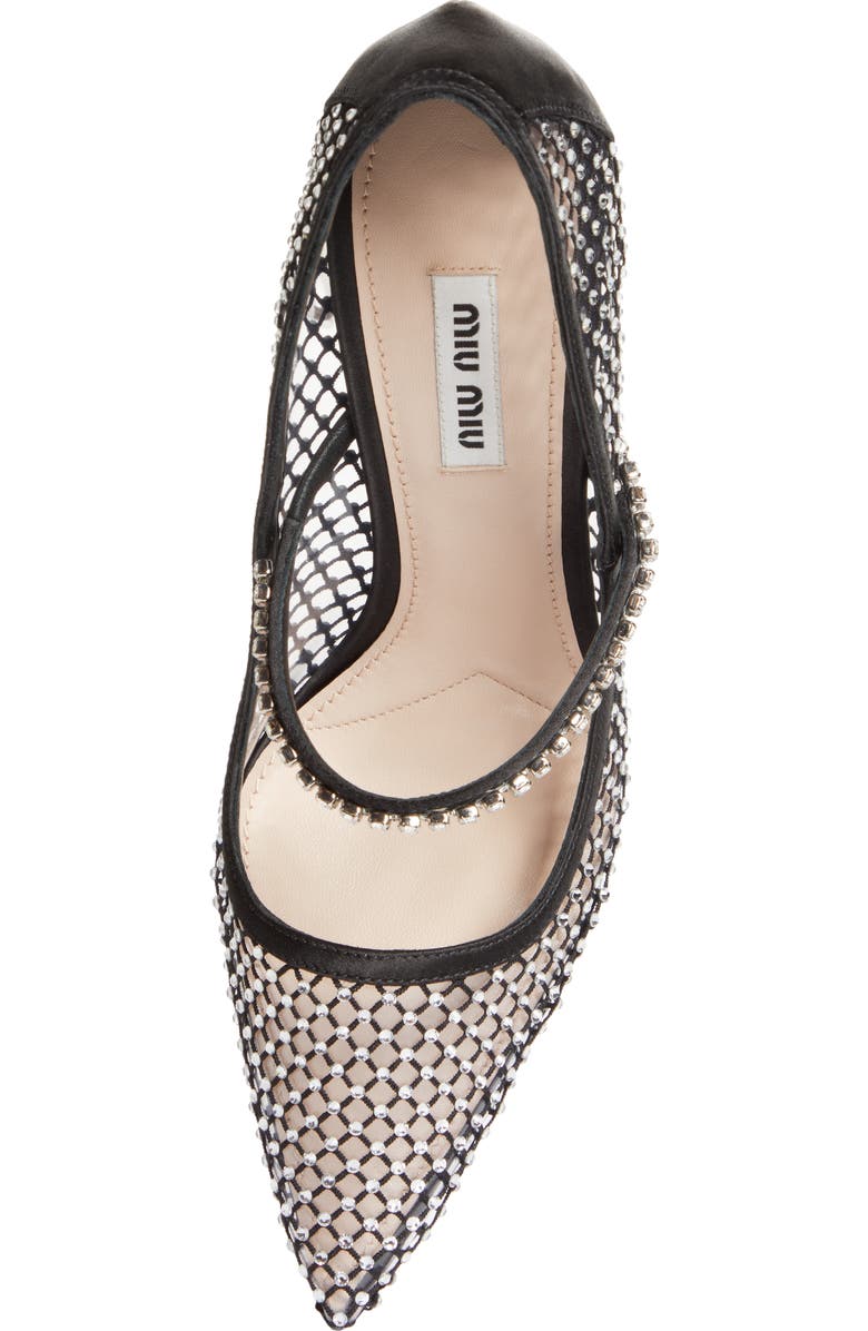Miu Miu Crystal Embellished Fishnet Pointed Toe Pump, Alternate, color,