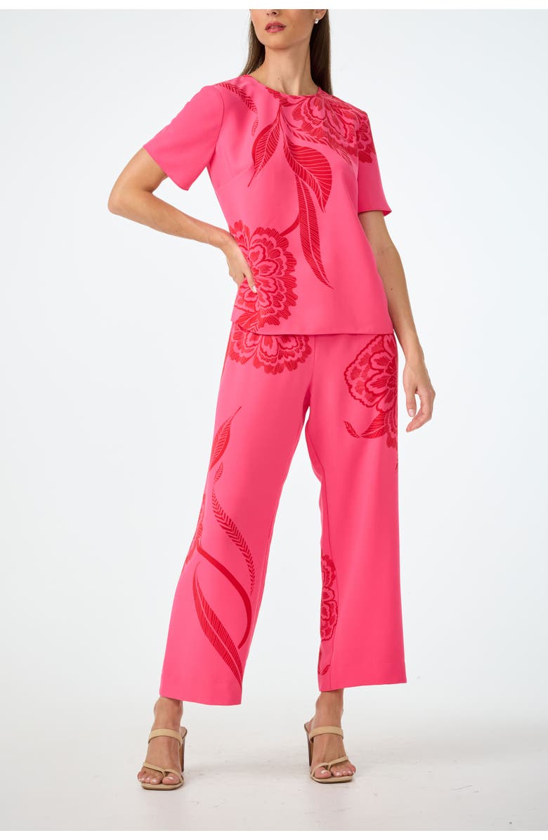 Trina Turk Sugarhill Short Sleeve Printed Top, Alternate, color, Rosewater/Reina Red