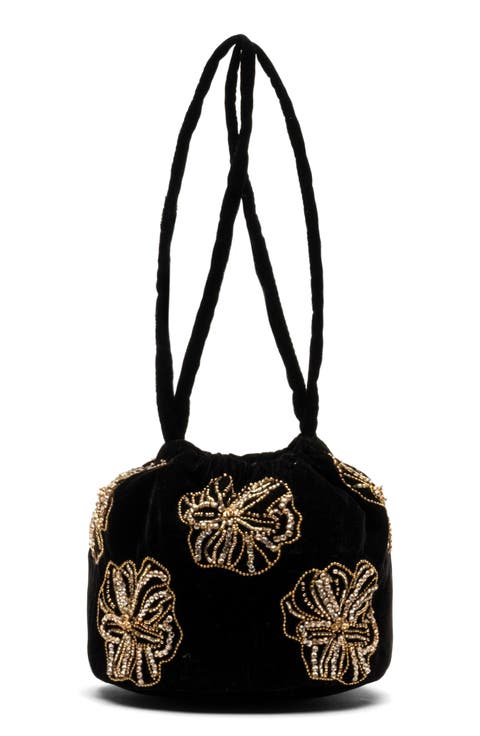 Pouf Floral Embroidered Velvet Pouch
