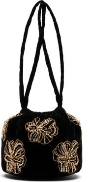 Frances Valentine Pouf Floral Embroidered Velvet Pouch