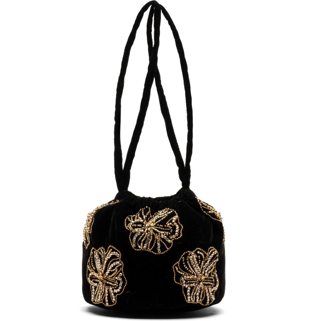 Frances Valentine Pouf Floral Embroidered Velvet Pouch In Multi