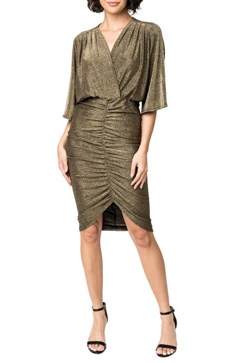 Ruched Metallic Knit Midi Dress