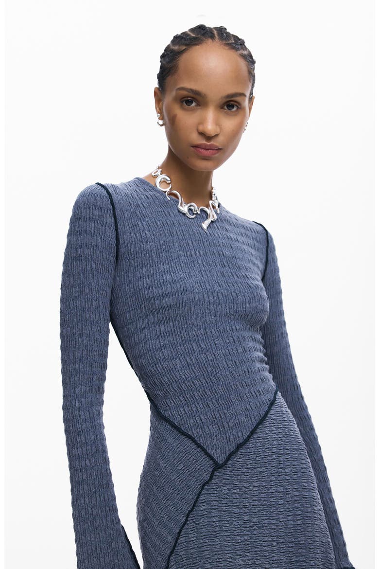 Pucker Knit Long Sleeve Body-Con Dress, Alternate, color, BLUE