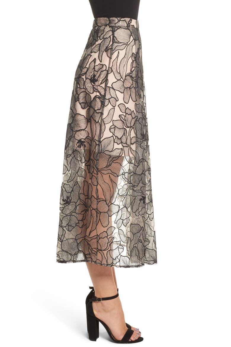 Pleated Lace Skirt, Alternate, color, BLACK / NUDE EMBROIDERY