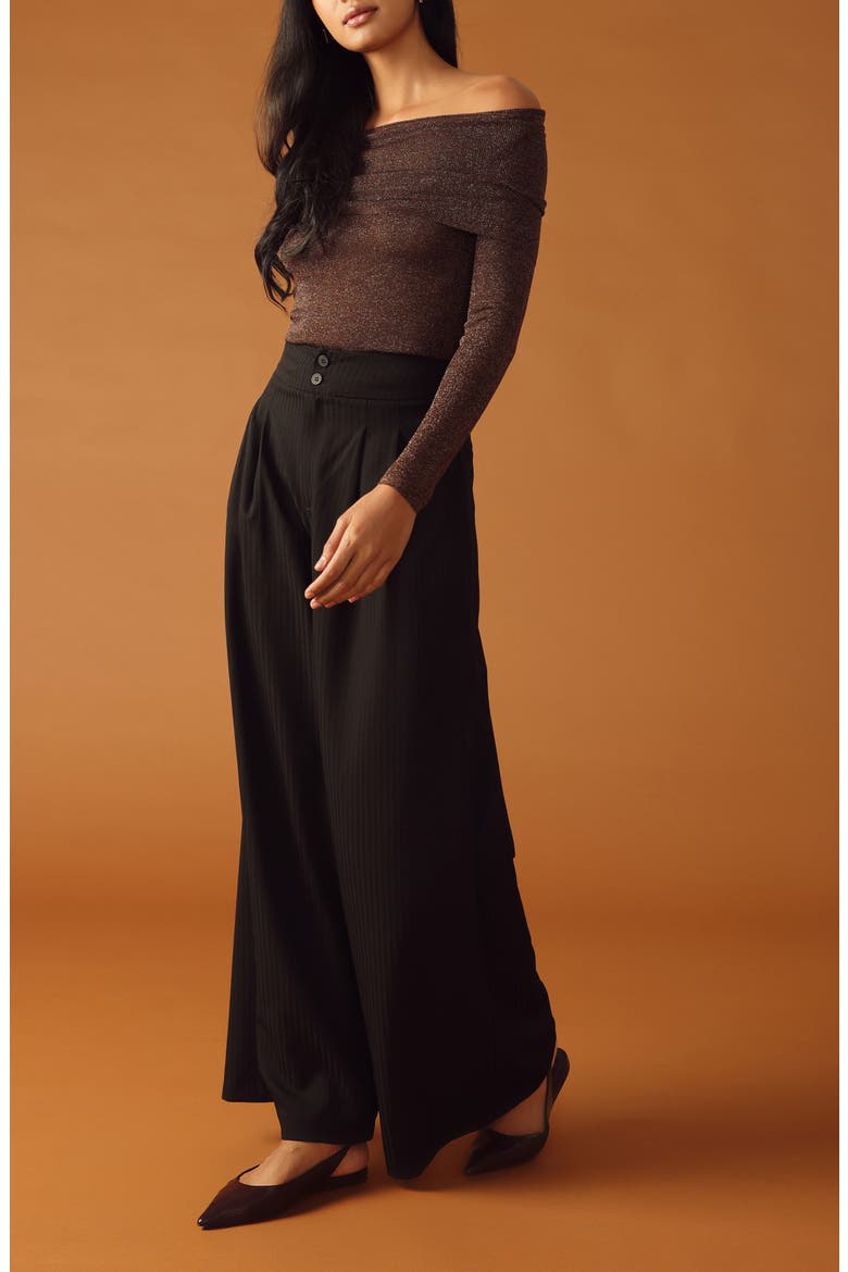 Metallic Foldover Off the Shoulder Sweater, Alternate, color, BROWN METALLIC