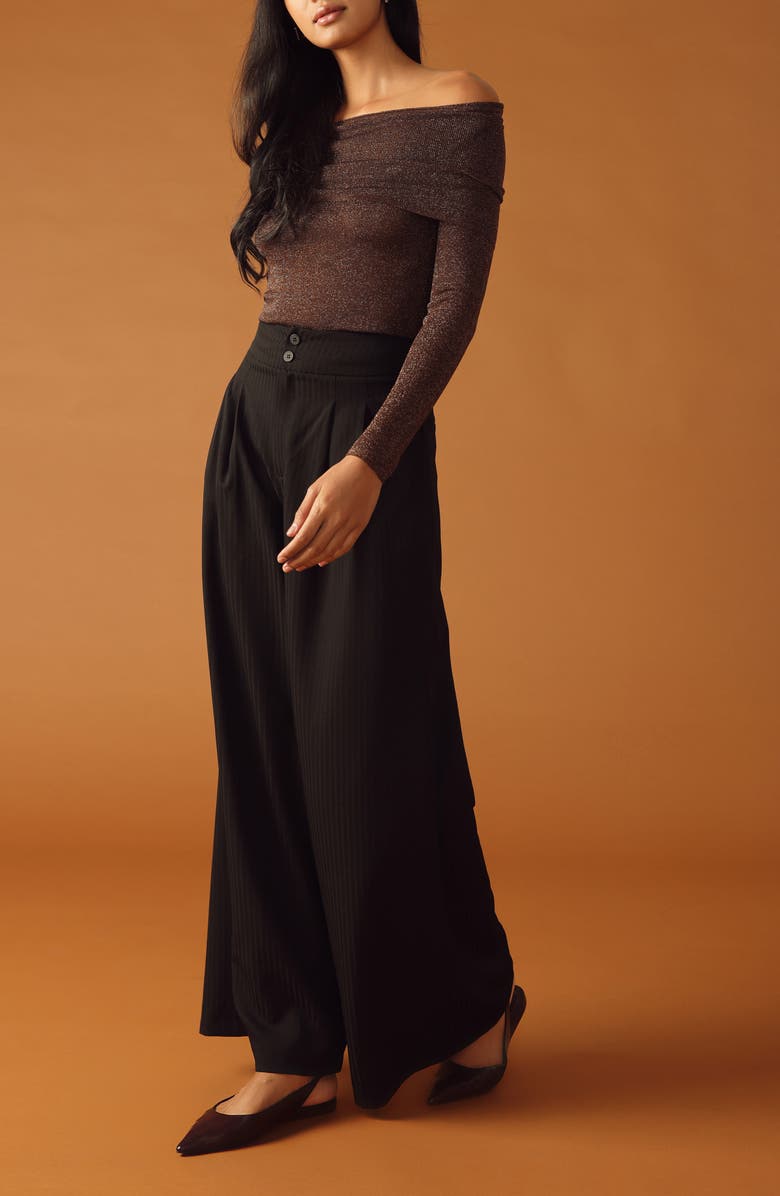 FLYING TOMATO Metallic Foldover Off the Shoulder Sweater, Alternate, color, 