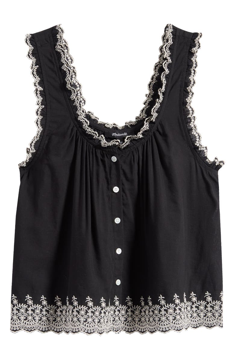 Madewell Embroidered Scalloped Tank, Alternate, color, Jet Black