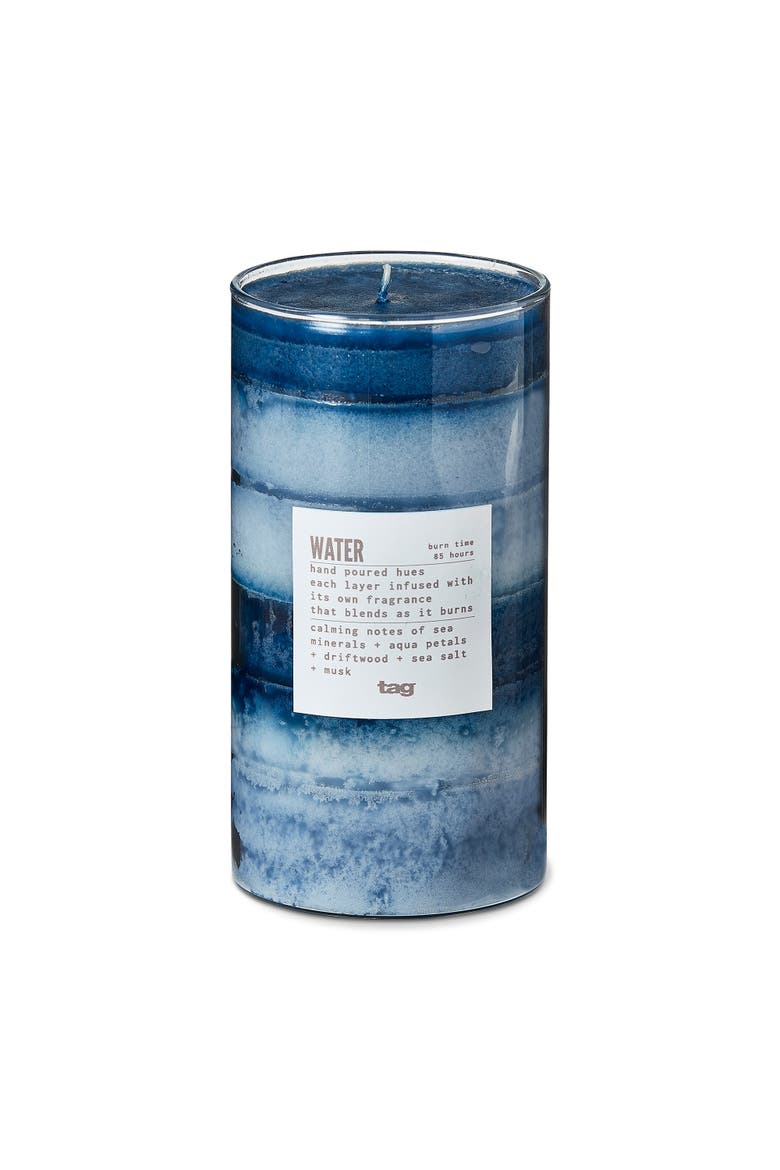 Water Themed Scented Paraffin Wax Pillar Candle Large Blue, Main, color, Blue