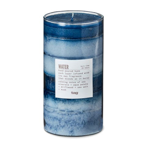 Water Themed Scented Paraffin Wax Pillar Candle Large Blue