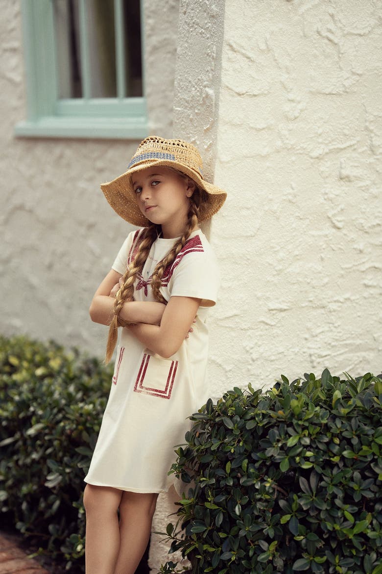Stretch Jersey Sailor Collar Printed Dress, Alternate, color, Cream/Navy