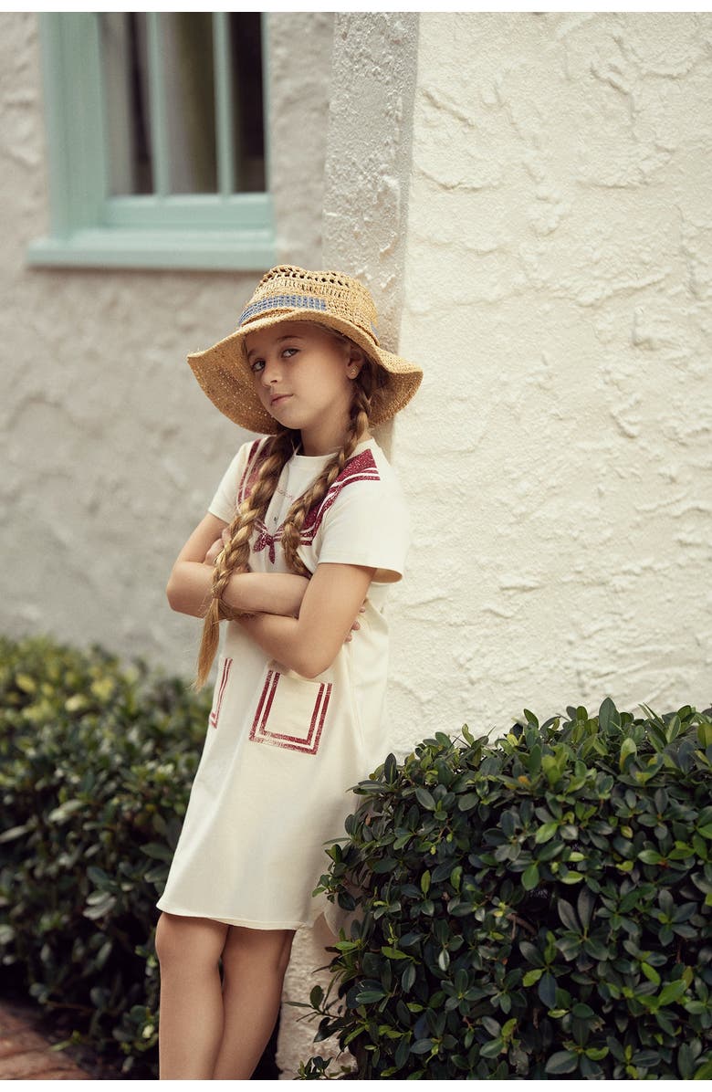 Charlotte & George Stretch Jersey Sailor Collar Printed Dress, Alternate, color, Cream/Navy