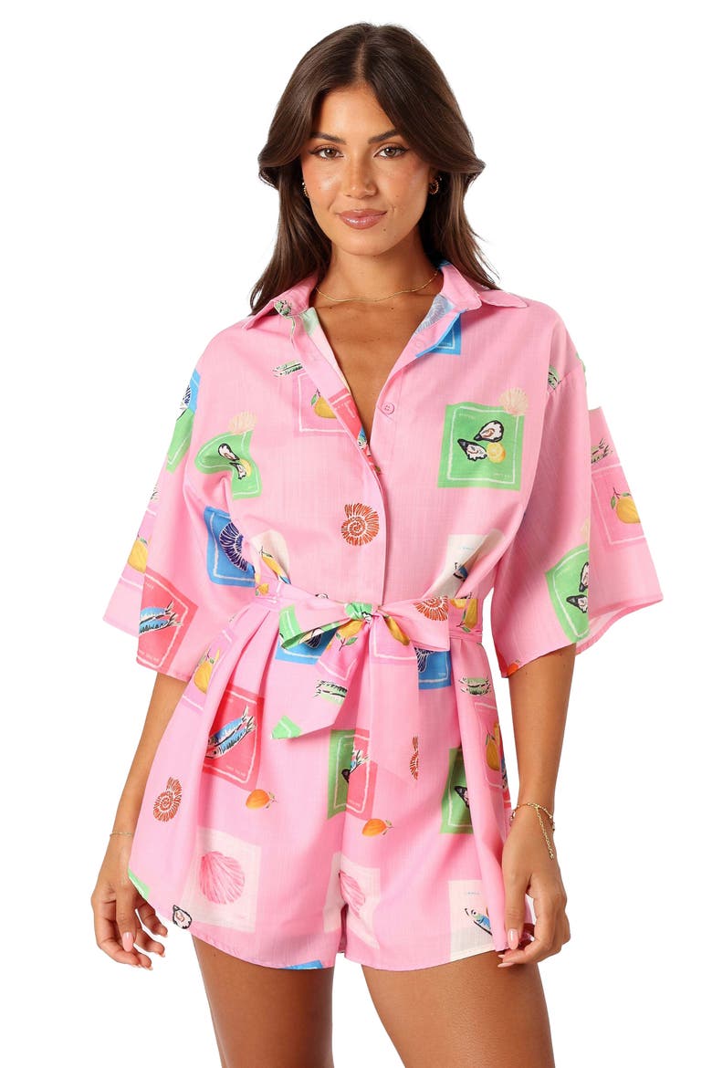 Kellie Cotton Romper, Alternate, color, PINK STAMP PRINT