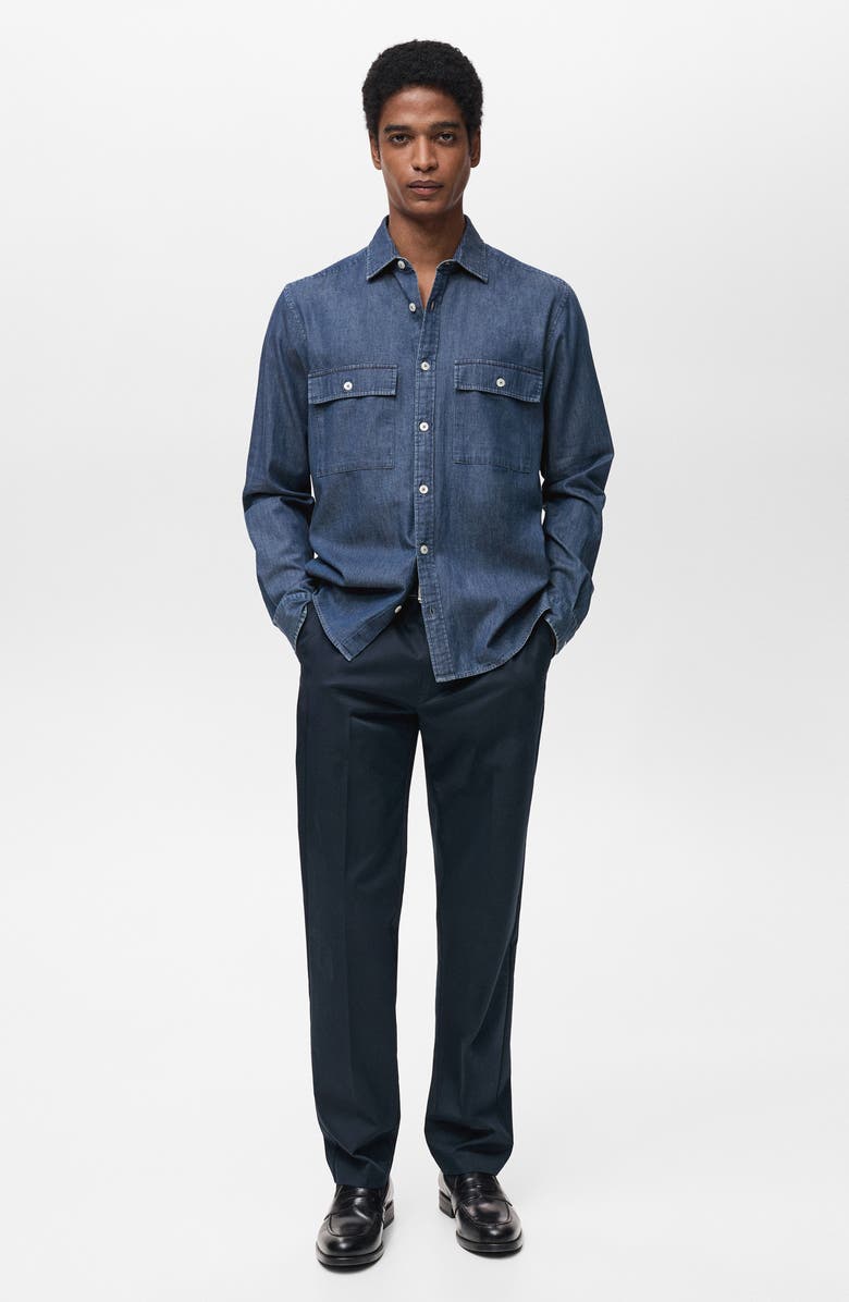 MANGO Cotton Chambray Button-Up Shirt, Alternate, color, Dark Blue