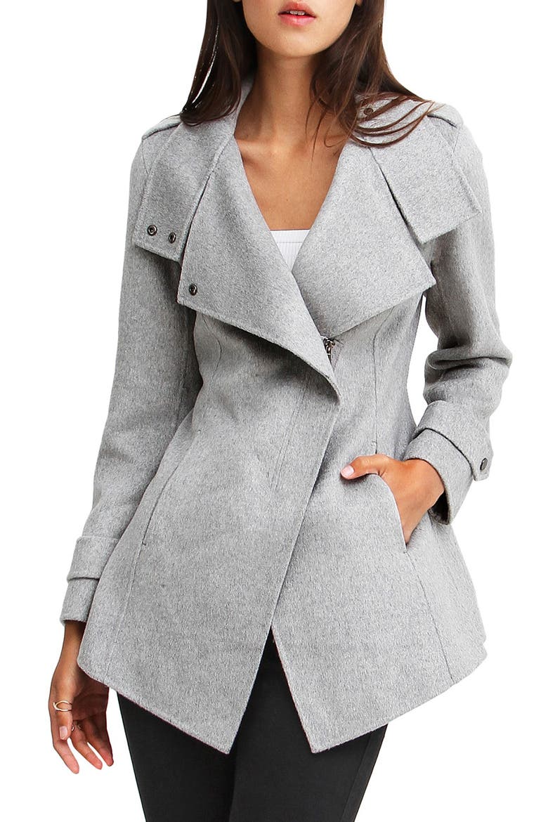 Bad Girl Wool Blend Moto Coat, Main, color, GREY MARL