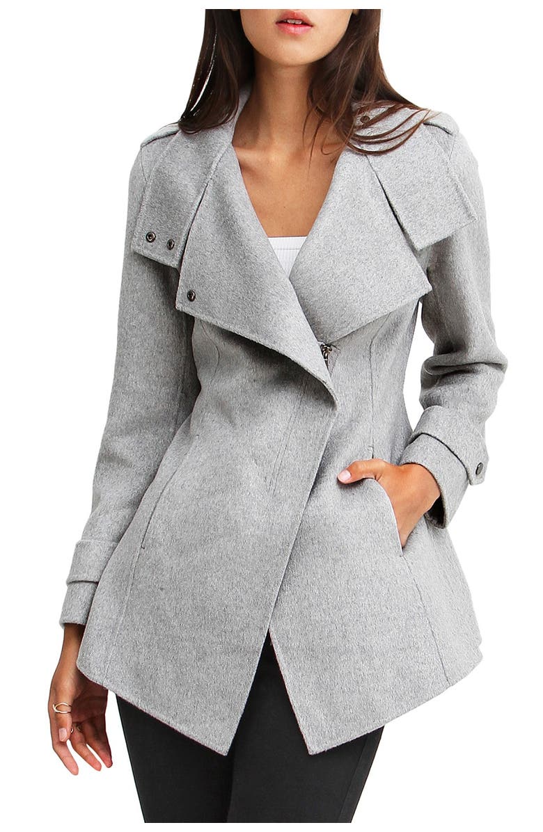 Belle & Bloom Bad Girl Wool Blend Moto Coat, Main, color, Grey Marl