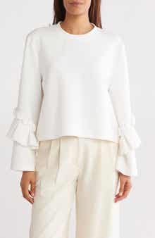 BLUEGREY Ruffle Long Sleeve Scuba Knit Top