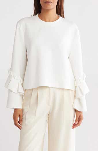 BLUEGREY Ruffle Long Sleeve Scuba Knit Top