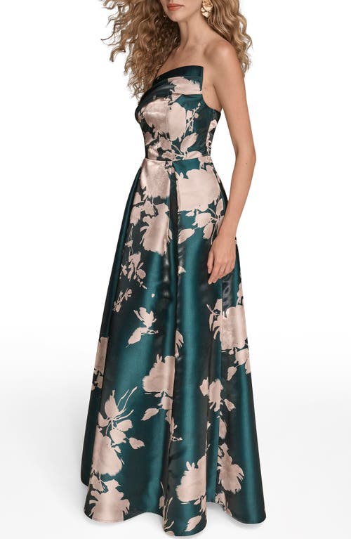 Donna Karan New York Floral Print Strapless Satin Gown In Multi