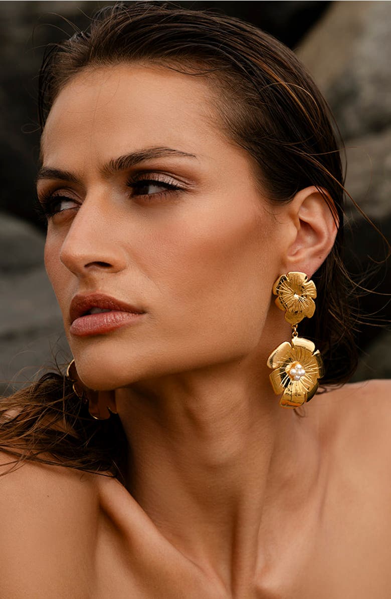 CHRISTINA CARUSO Double Poppy Drop Earrings, Alternate, color, 14K Gold