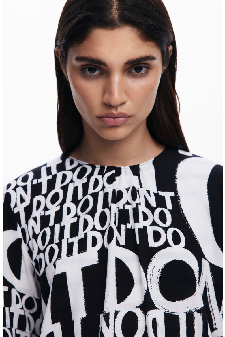 Lettering Ruched Sleeve Top, Alternate, color, BLACK