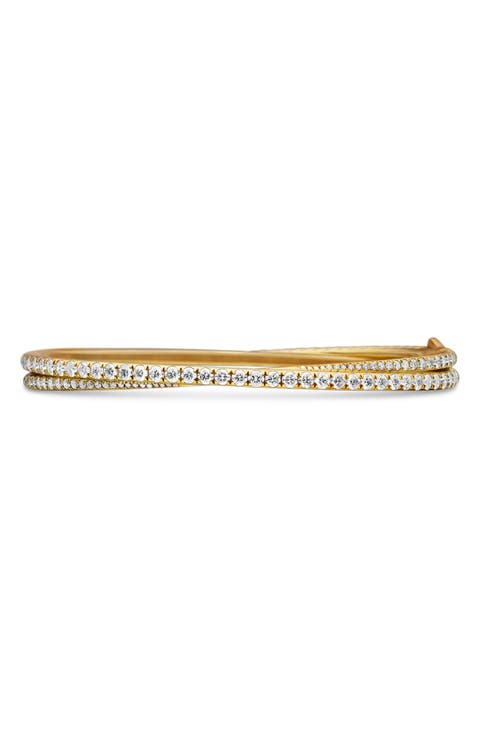 Pavé Crossover Two Row Bracelet in 18K Yellow Gold with Diamonds, 5.5mm