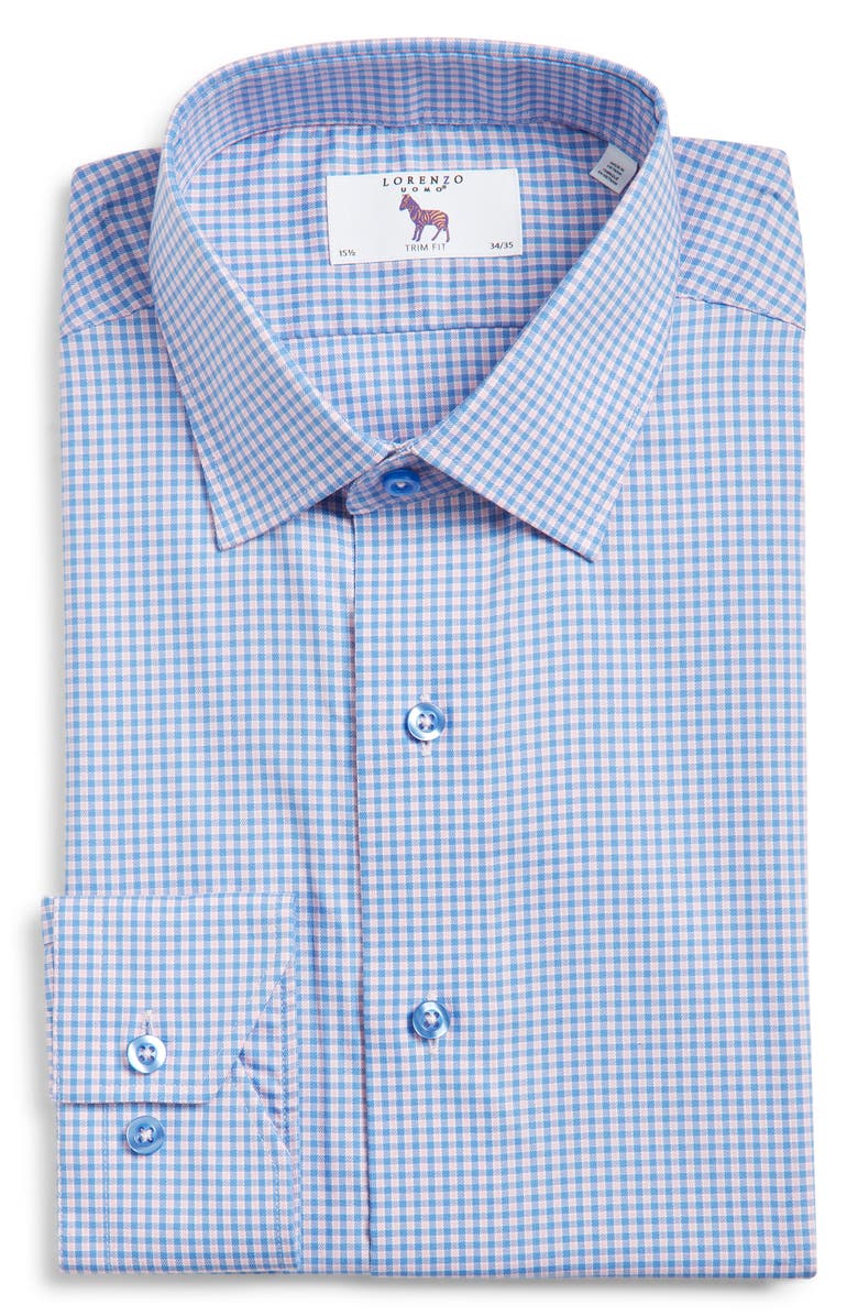 Lorenzo Uomo Trim Fit Check Stretch Cotton Blend Dress Shirt, Main, color, Light Blue/ Pink