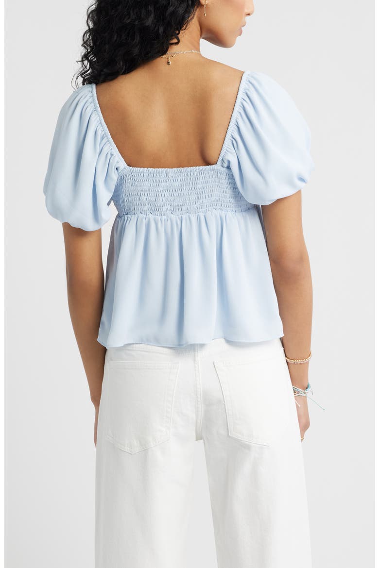 Print Bubble Sleeve Babydoll Top, Alternate, color, BLUE BIRD