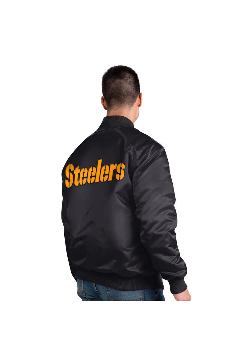 Men's Starter Black Pittsburgh Steelers Exclusive Satin Full-Snap Varsity Jacket, Alternate, color, Black
